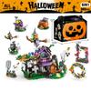 6 In 1 Creative Moc Halloween Building Blocks Diy Halloween Haunted House Pumpkin Lantern Candy House Train Toys Gifts For Kids