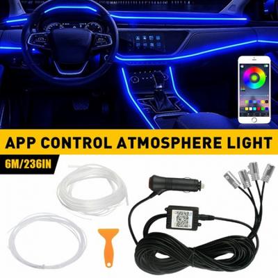 4in1 Car 6M LED Interior RGB Fiber Neon Optic EL Wire Strip Light Atmosphere APP