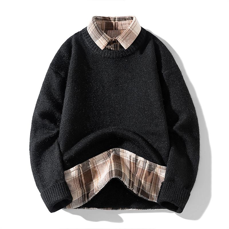 Fake Two-piece Shirt Sweater Sweater Jacket Men's New Autumn and Winter Style