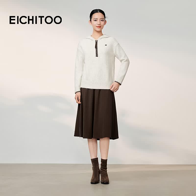 EICHITOO Women's Casual Zipper Hooded Knit Sweater