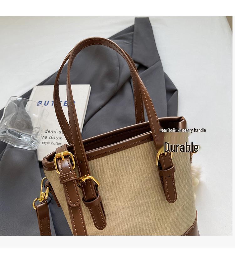 Women's Retro Color Block Bucket Crossbody Bag - 2025 Autumn/Winter Fashion Textured Small Handheld Bag