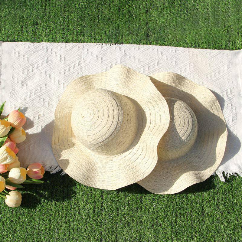 Summer Beach Wavy Edge Wide Brim Straw Hat For Seaside Vacation Women Outdoor Sun Cap