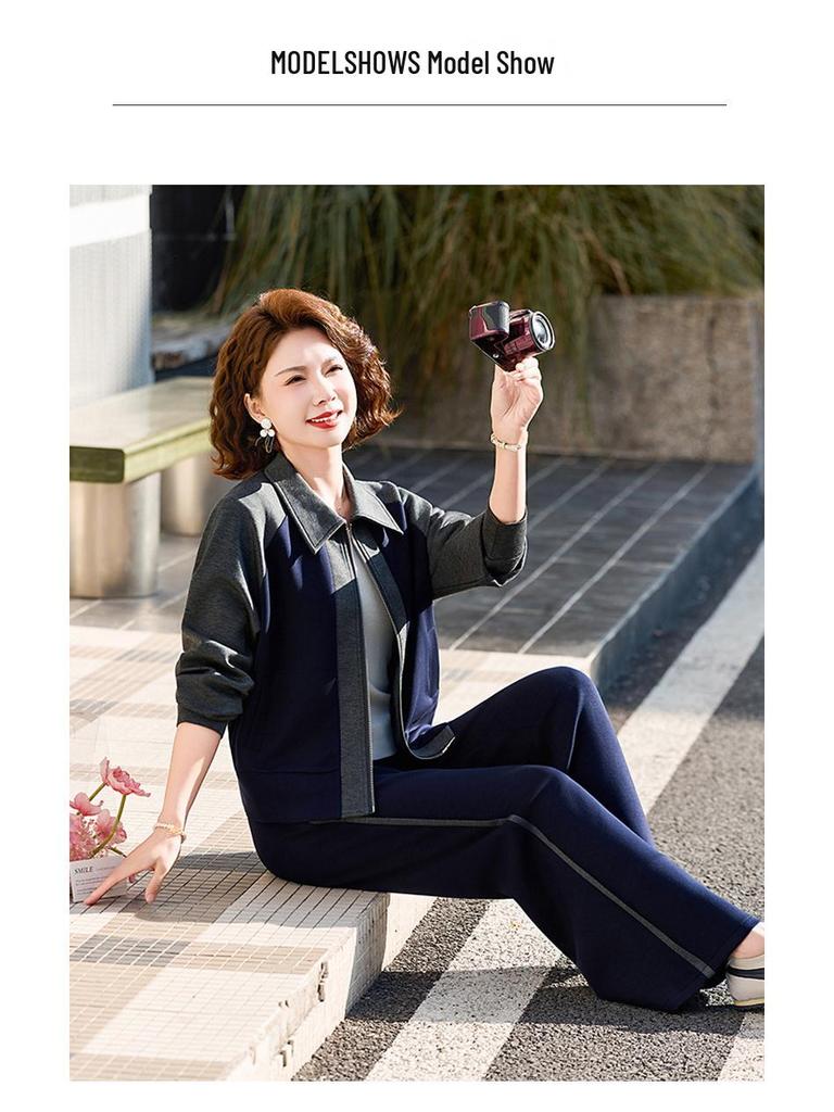 Chic Two-Piece Casual Cardigan and Straight-Leg Pants Set for Stylish Middle-Aged Moms