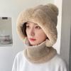 Winter Plush Ski Hat One-Piece Scarf Hats Set Face Mask Ear Protection Knitted Beanies Faux Fur Pompom Woolen Caps Nack Warm Outdoor Hiking Riding
