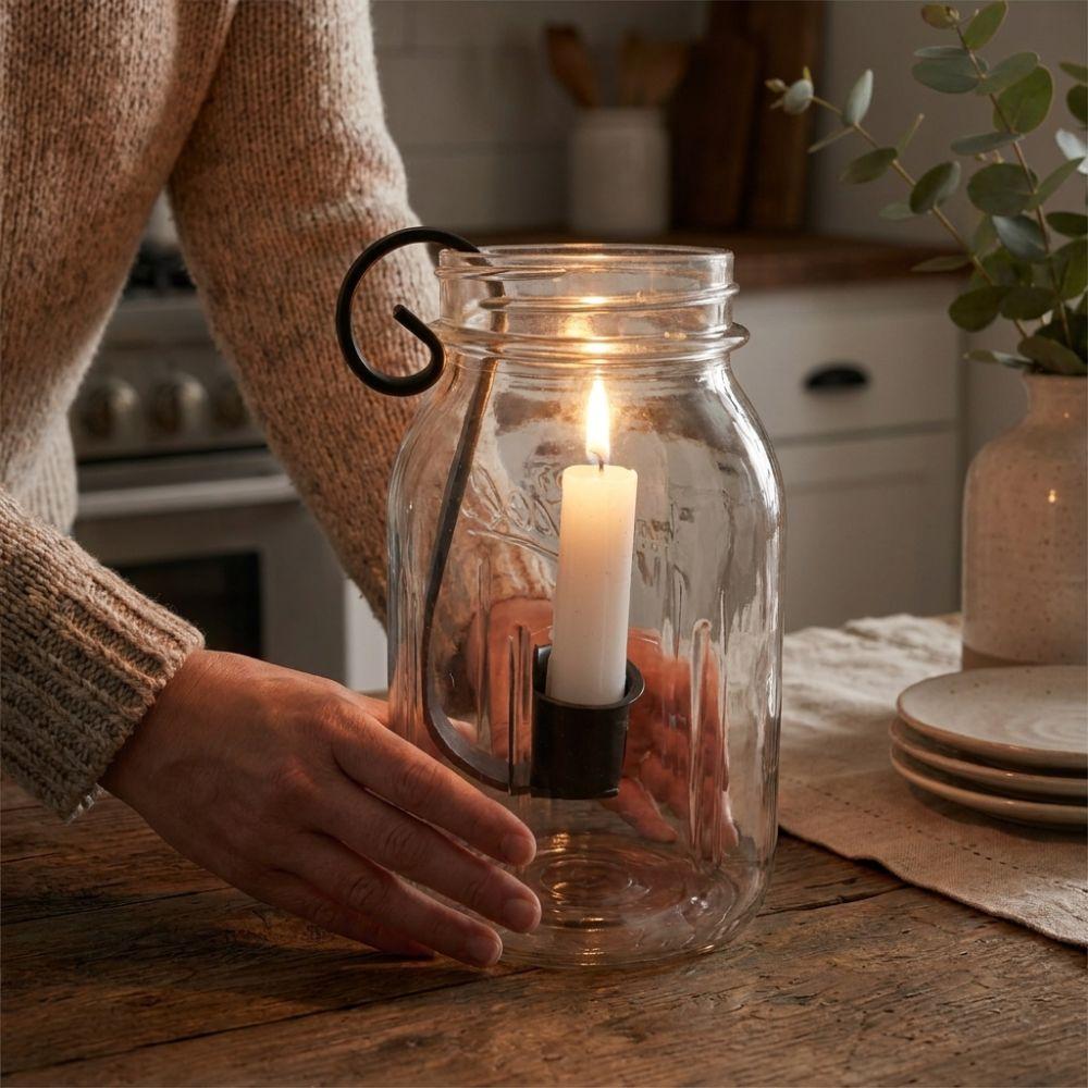 Rustic Farmhouse Glass Jar Candle Flower Holder Fits Standard 1 Quart Mason Jars