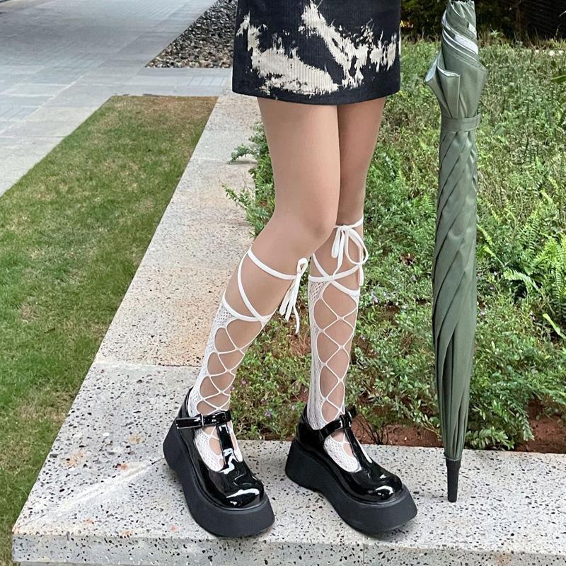 Damen Over-the-Knee Schwarze Strümpfe mit Trägern - Weiße Einteiler Strumpfhose