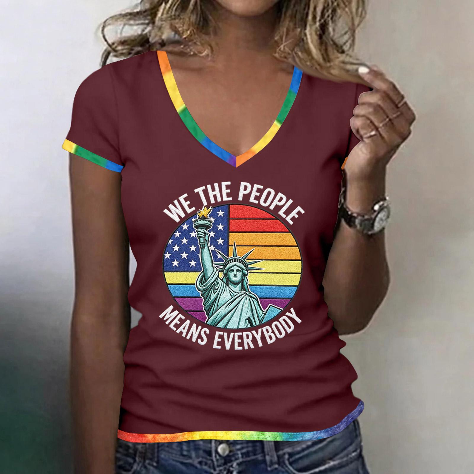 

Women s Casual Short Sleeve Crew Neck T-Shirt Independence Day Graphic Print Fashion Top Suitable for Everyday Wear and Outdoor Activities XXL винний