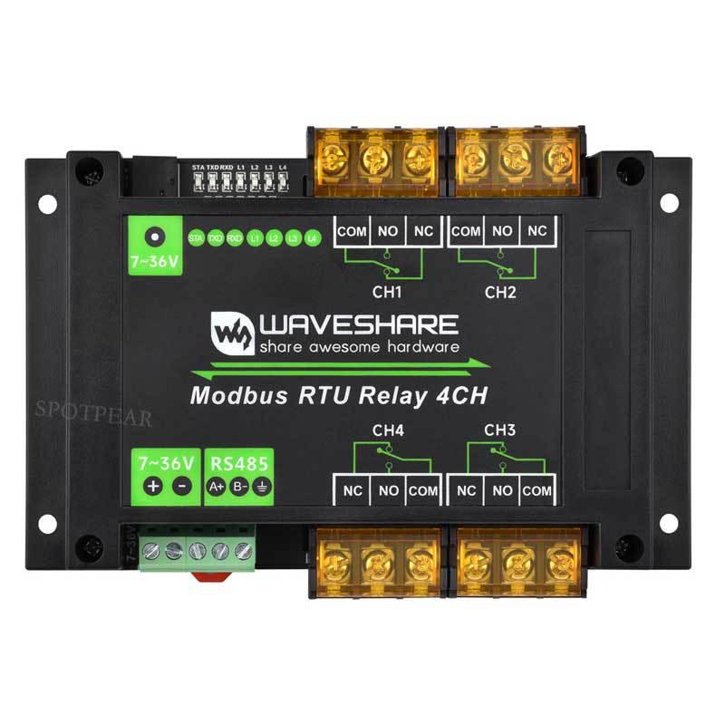 4-Way RS485 Modbus RTU High-Current Relay Module with Rail Protection