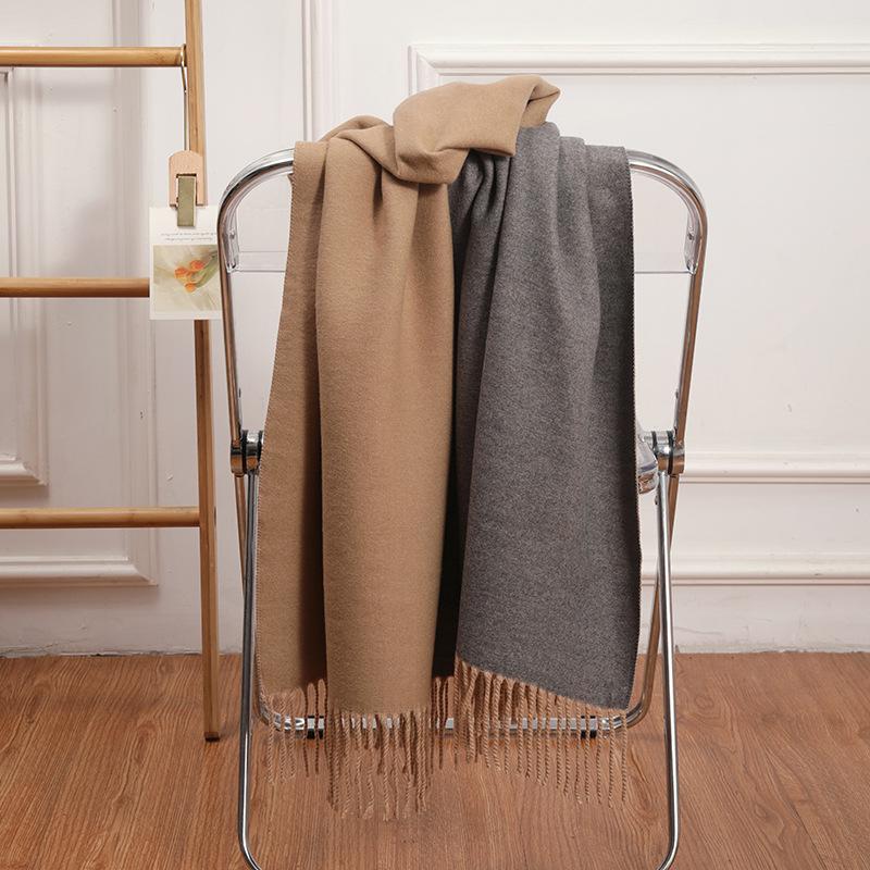 Double-Sided Women's Wool and Cashmere Scarf - Warm, Thickened Shawl for Autumn/Winter