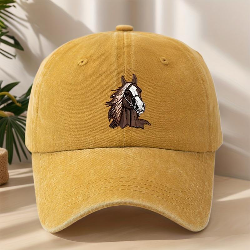 Trendy Versatile Fashion Horse Head Print Washed Vintage Soft Top Sunshade Baseball Cap Unisex Baseball Cap