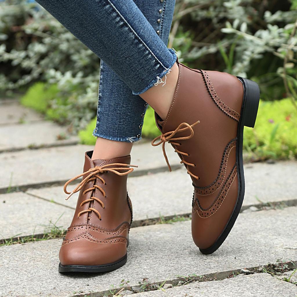 Women'S Shoes New Round Head Lace-Up Thick Heel European And American Large Size High Heels Commuting Fashion Loafer Single Shoes Deep Mouth