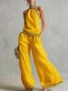 Women's Two Piece Set Halter Top Wide Leg Pants Contrast Trim Summer Vacation Outfit