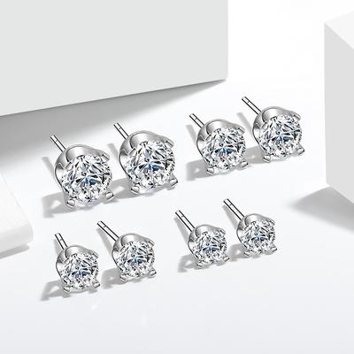 Zircon Japanese and Korean Fashion Stud Earrings for Women Anti-allergic Needle Small INS Classic Bright Four-claw Single Diamond Stud Earrings.