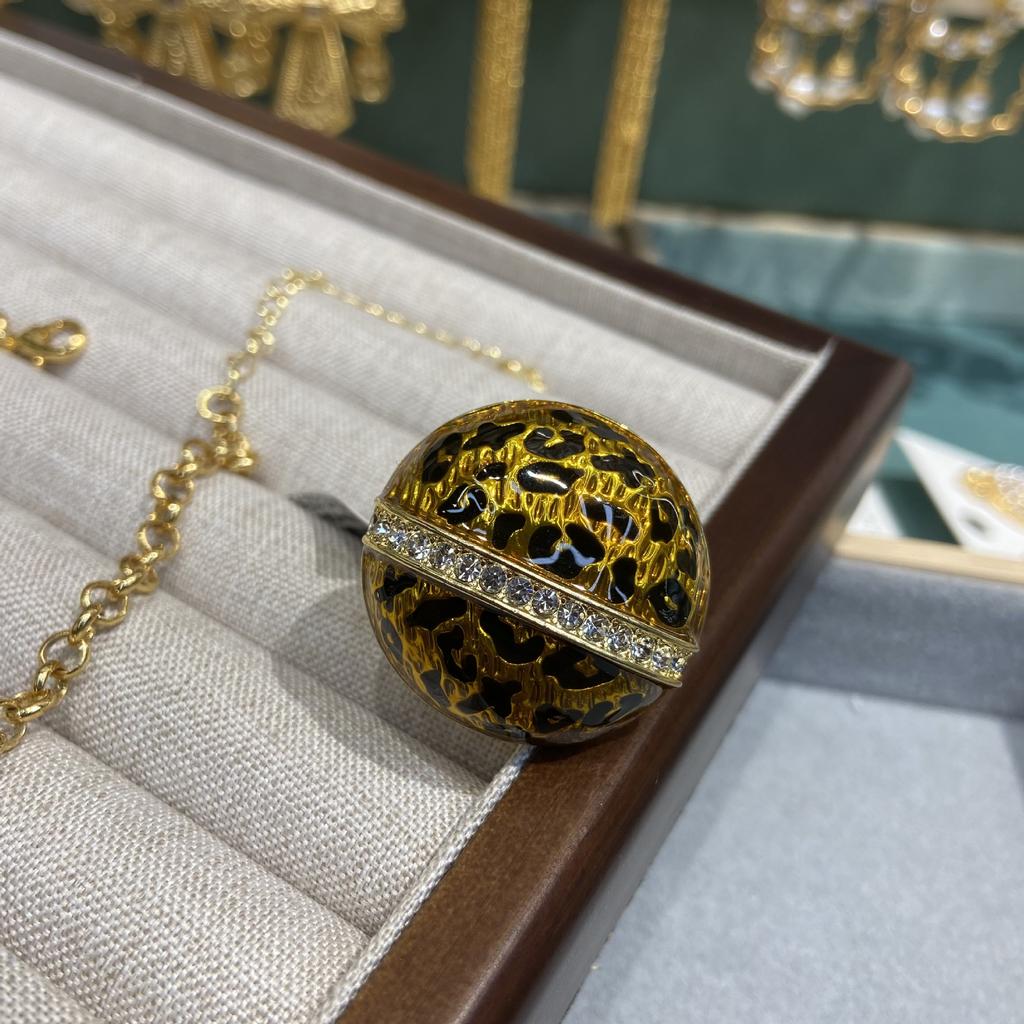 Vintage Enamel Oil Drop Leopard Print Round Necklace Stud Earrings Jewelry Set Zircon Round Necklace