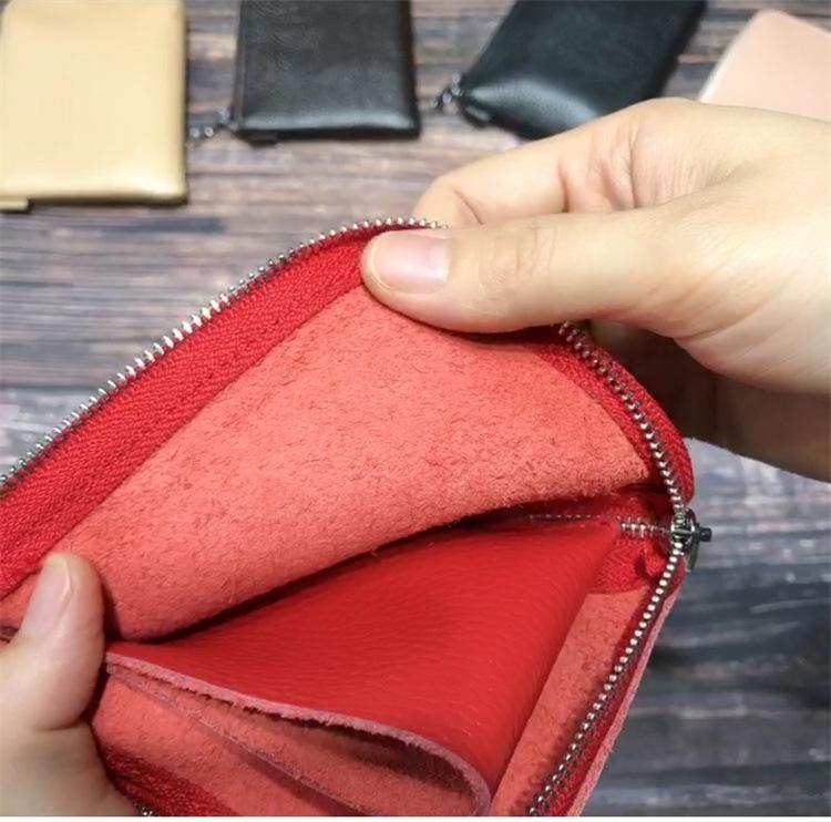 Genuine Leather Zipper Coin Purse & Card Holder with Key Ring