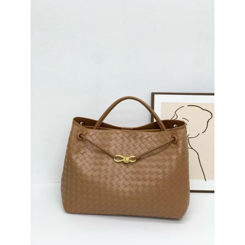 oversized bow metal rope buckle cowhide woven bag women's autumn and winter new leather large-capacity handbag