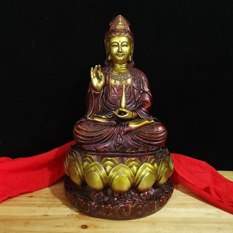 Style Full Color Painted Copper Home Decor Craft Ornament South Sea Lotus Guanyin Buddha Statue Decoration