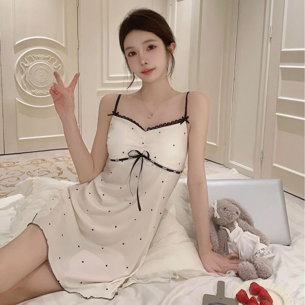 Ice Silk Sleeveless Sleepwear For Women With Padded Bust Summer Home Lounge Dress