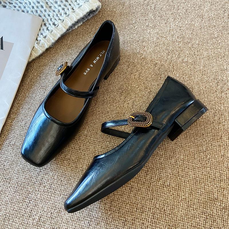G3760-70 French Square Head Shallow Mouth Single Shoes Women's 2025 Autumn New Temperament Thick Heel with Mary Jane Shoes
