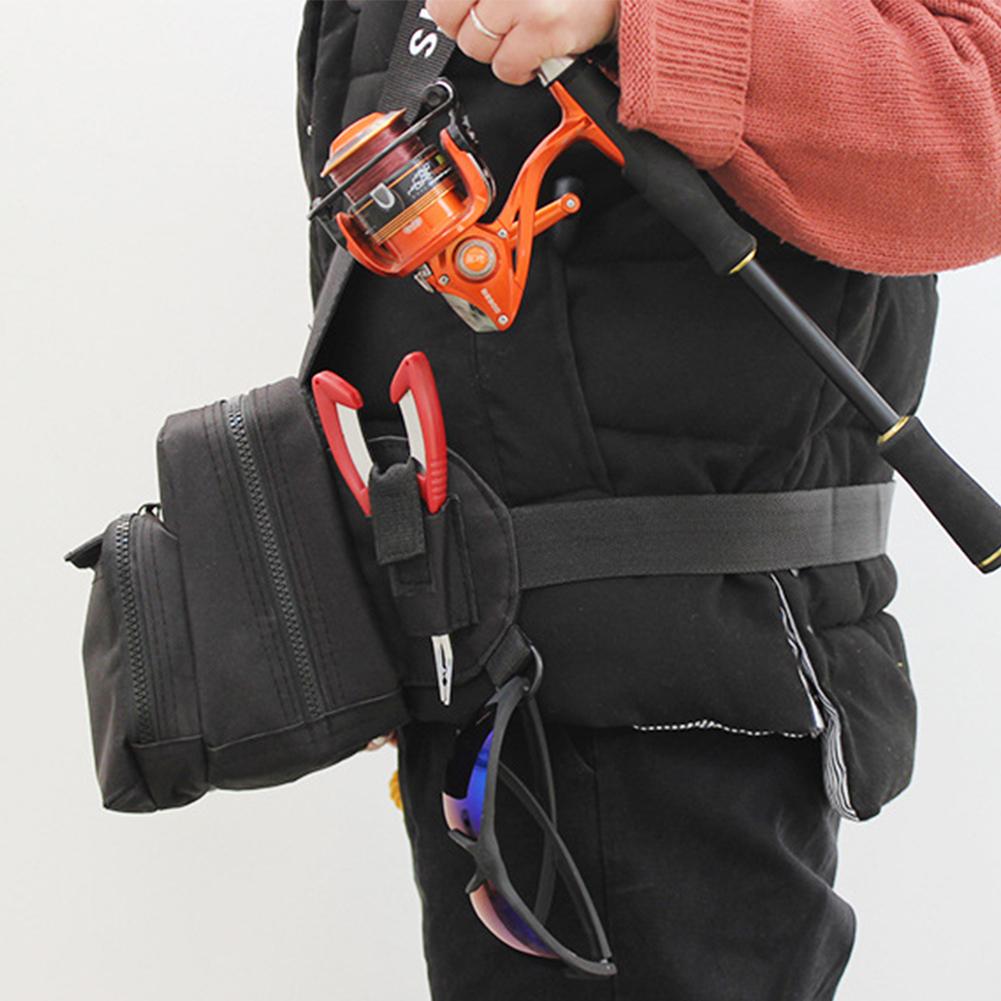Fishing Tackle Waist / Cross-body Bag With Rod & Gear Holder Water-Resistant Cross Body Sling Bag With D-Rings And Waist Strap For Outdoor Fishing