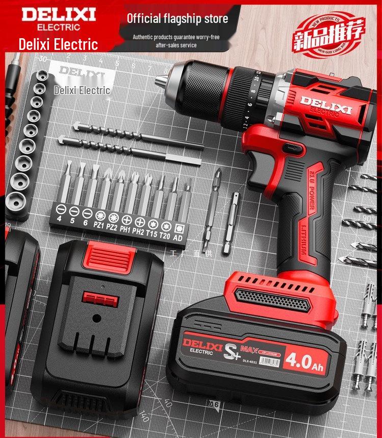 Delixi Brushless Rechargeable Lithium Impact Drill & Screwdriver: Multifunctional Handheld Electric Pistol Drill for Household Use