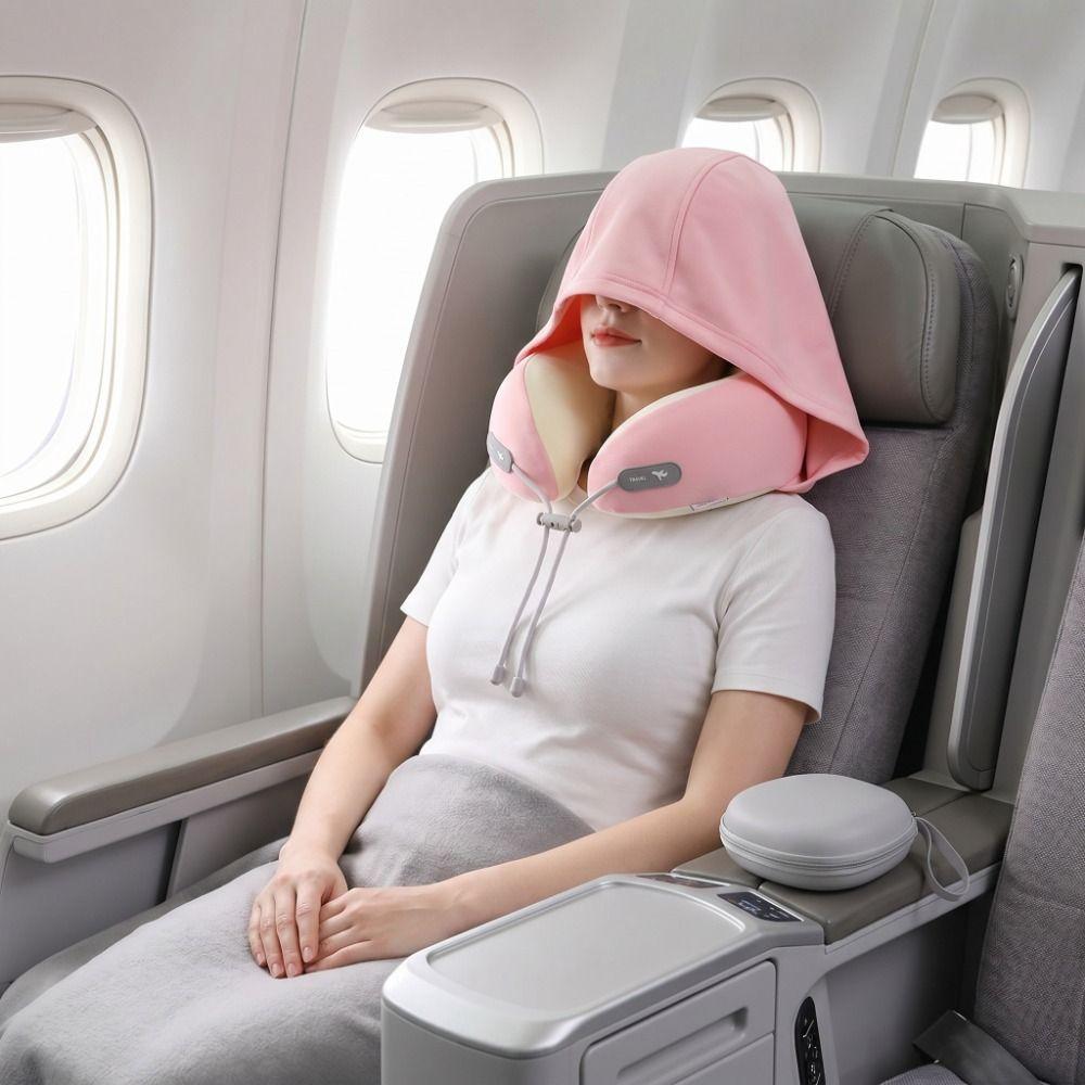 Ice Silk Hooded Neck Pillow Soft U-Shaped Pillow 360° Full Support Travel  Pillow  Airplane