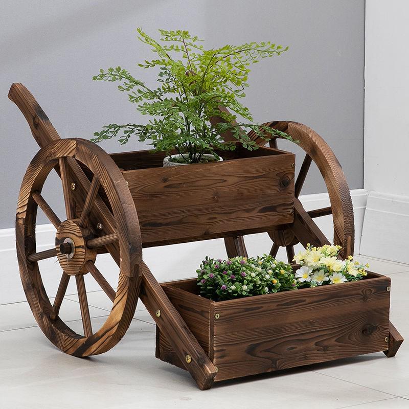 Carbonized Antiseptic Wooden Flower Box and Stand for Outdoor Balcony Garden Decor