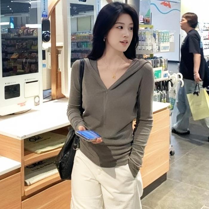 Women s Slim-Fit Stand Collar Double Zipper Knit Cardigan Jacket Large серый