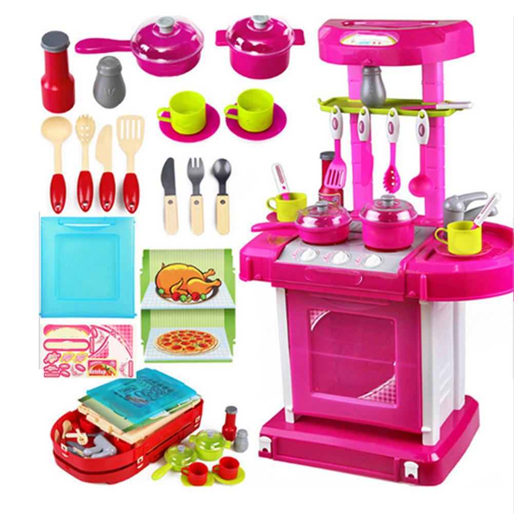 Simulation Kitchen Toy Set Children Cooking Tableware Toys with Light Sound Effect