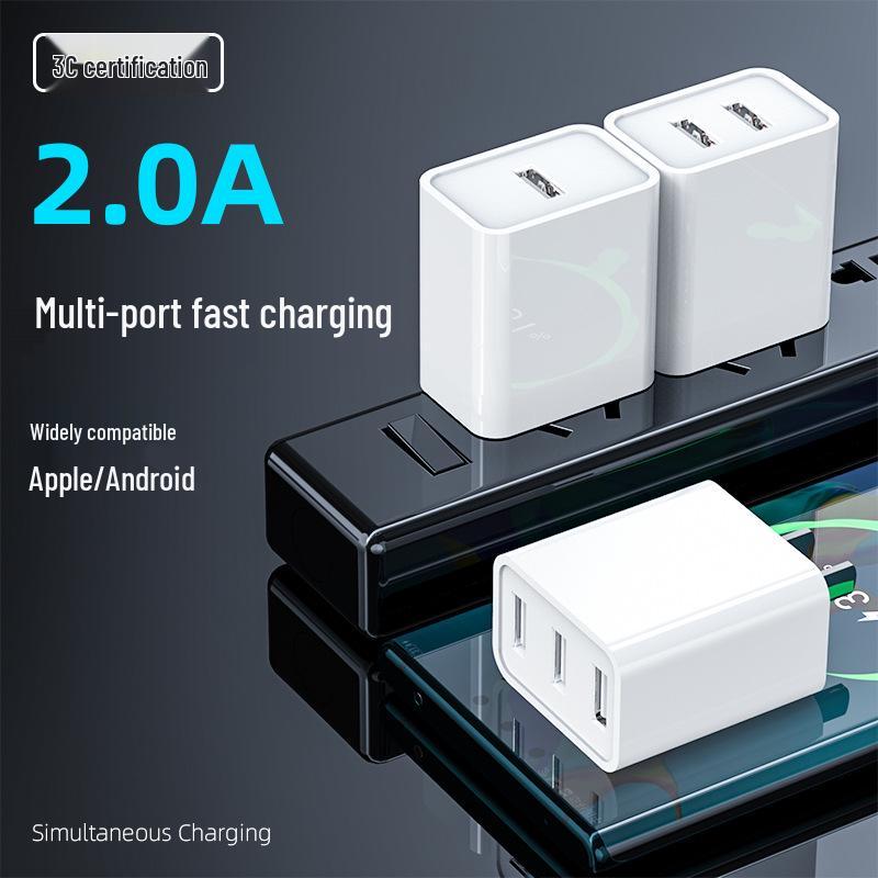 Dual Port 2A Fast Charger USB Adapter, 3C Certified for Mobile Phones