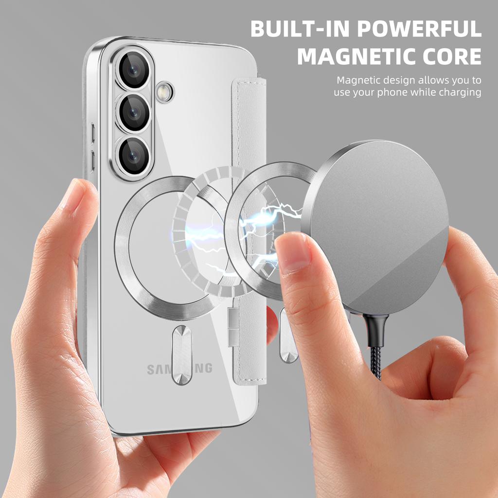 For Samsung Galaxy S25 Case Compatible with MagSafe RFID Blocking Leather Phone Cover