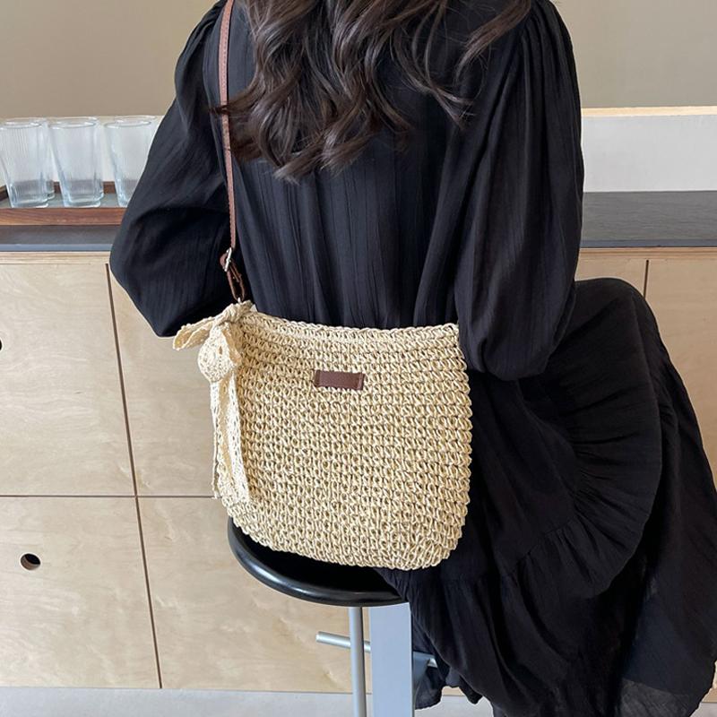 Yogodlns Mode Femme Été Sac Bandoulière Croisé en Paille Sac à Main Bandoulière Tressé Sacs à Main pour Plage Vacances Shopping