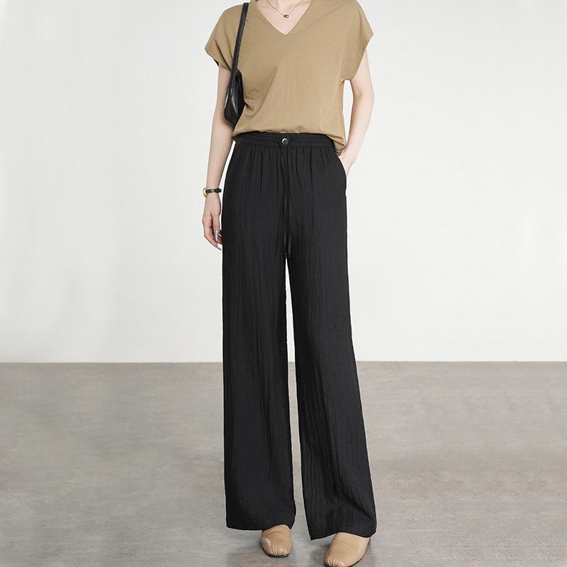 

White Linen Wide-leg Pants for Women In Summer Thin Style Lazy and Relaxed Texture Cotton and Linen Pants Casual Straight Yamamoto Pants 2XL чорний