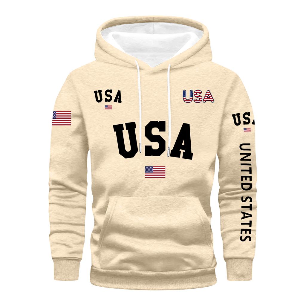 Men's Loose Flag Printed Hooded Sweatshirt Men's Casual Fashion Sports Sweatshirt