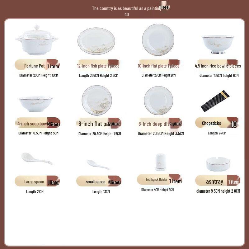 Jingdezhen Ceramic Dinnerware Set 40-piece