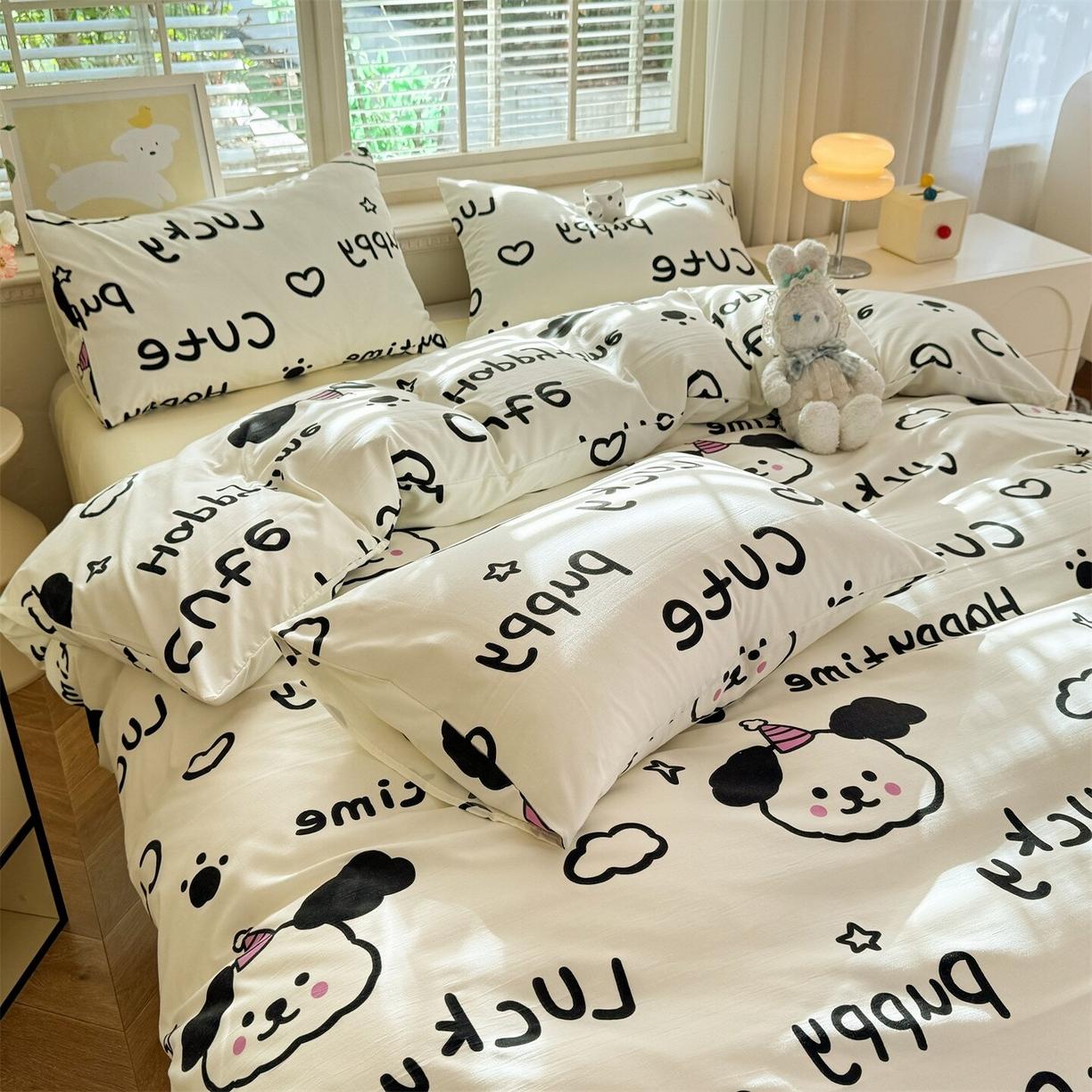 

Super soft double-layer yarn washed cotton quilt cover student dormitory quilt cover and pillowcase without sheets 180x220cm 3pcs