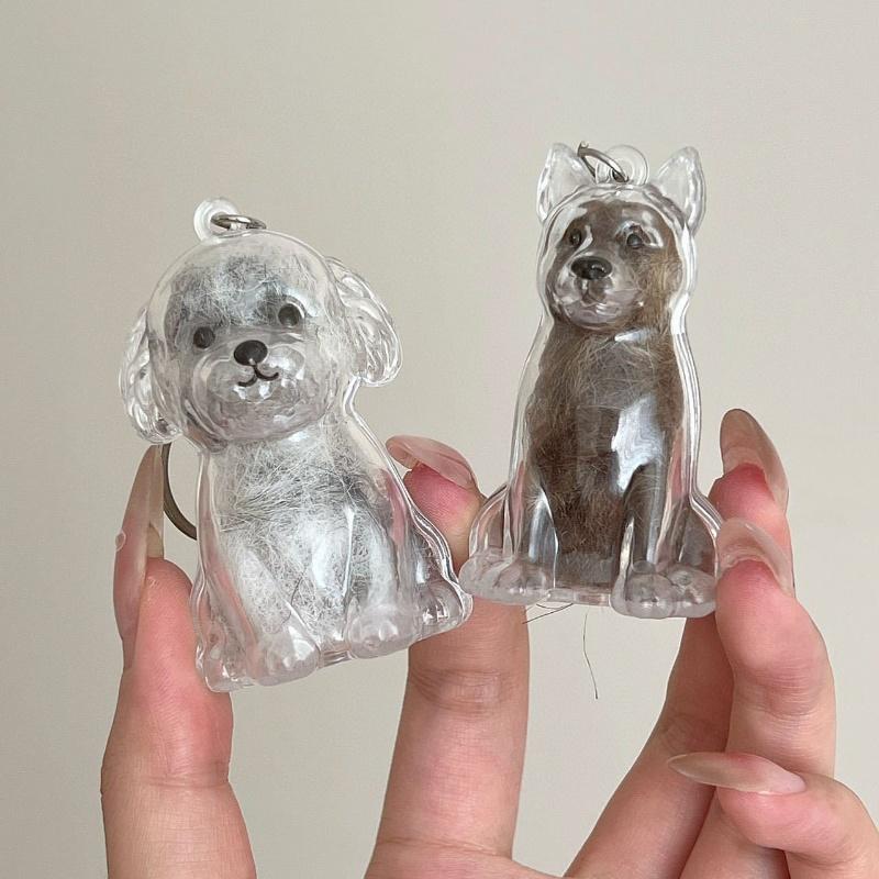 Cute Dog Hair Storage Keychain Transparent Pet Fur Keepsake Capsule Bag Pendant Decor Souvenir Collection Gift Memorial Jewelry