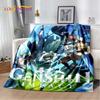 Genshin Impact Cartoon-Spiel, weiche Plüschdecke, Flanelldecke, Überwurf, Decke für Wohnzimmer, Schlafzimmer, Bett, Sofa, Picknick, Abdeckung für Kinder