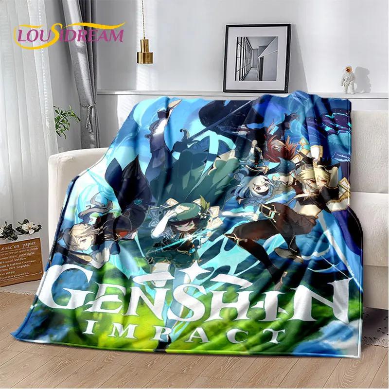 Genshin Impact Cartoon-Spiel, weiche Plüschdecke, Flanelldecke, Überwurf, Decke für Wohnzimmer, Schlafzimmer, Bett, Sofa, Picknick, Abdeckung für Kinder