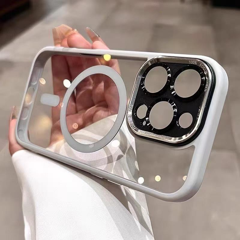 iPhone 16 Magnetic Transparent Case with Apple 15 Pro Metal Lens Film Protection