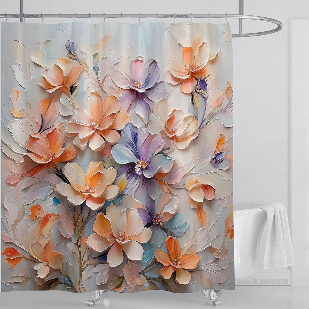 3D Flower Shower Curtain Set Colorful Printing Design Fabric Bathroom Decoration Waterproof Washable Shower Curtain With Hooks