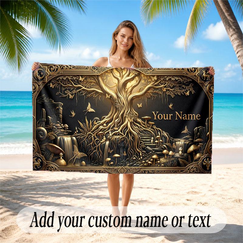 Sunset Landscape Theme Beach Towel Personalized Custom Name & Text Soft Quick Dry Beach Towel for Swimming Travel