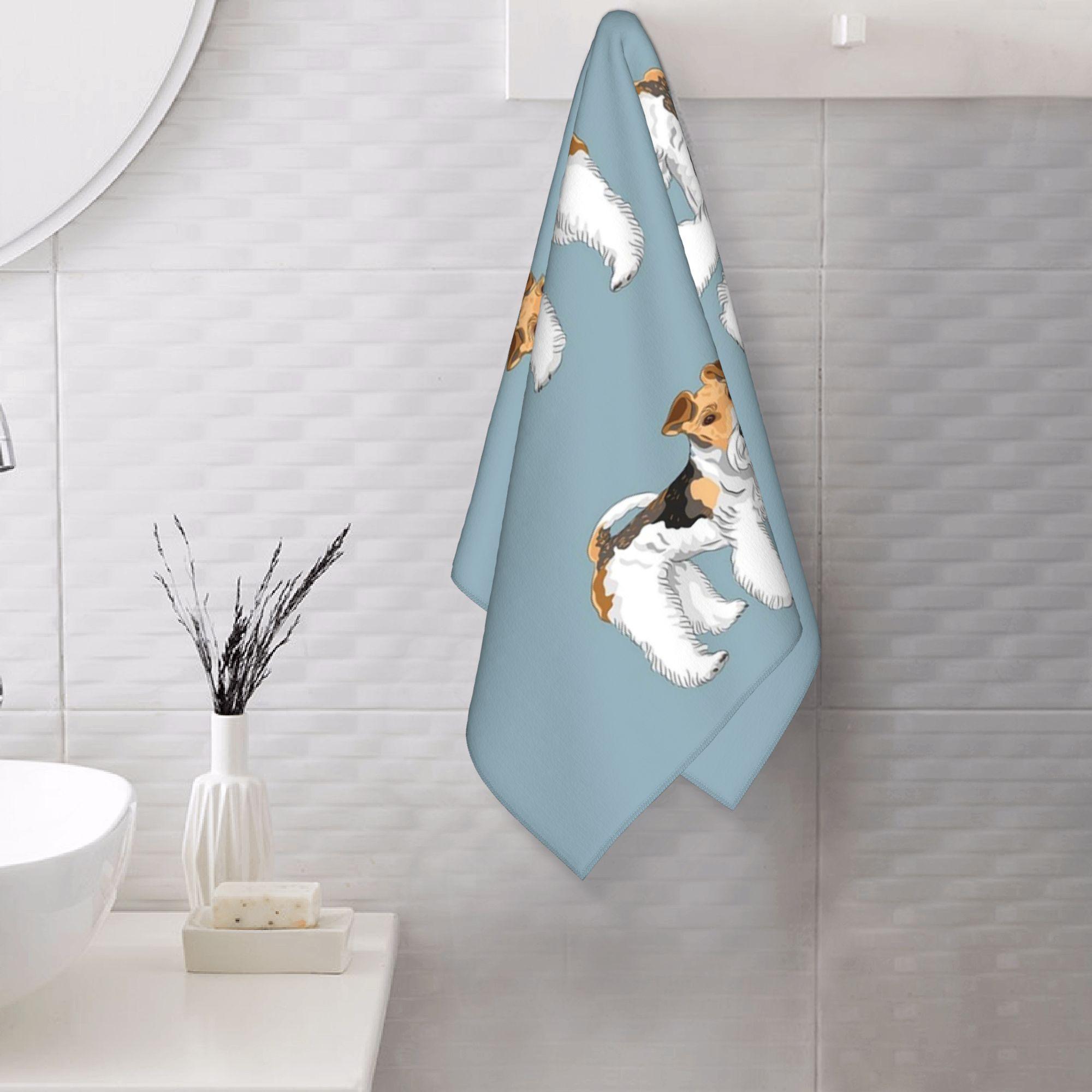 Creative Man White Retro Wire Haired Fox Terrier Design Soft Face Towel Quick Dry Pool Bath Cotton Towels Breathable