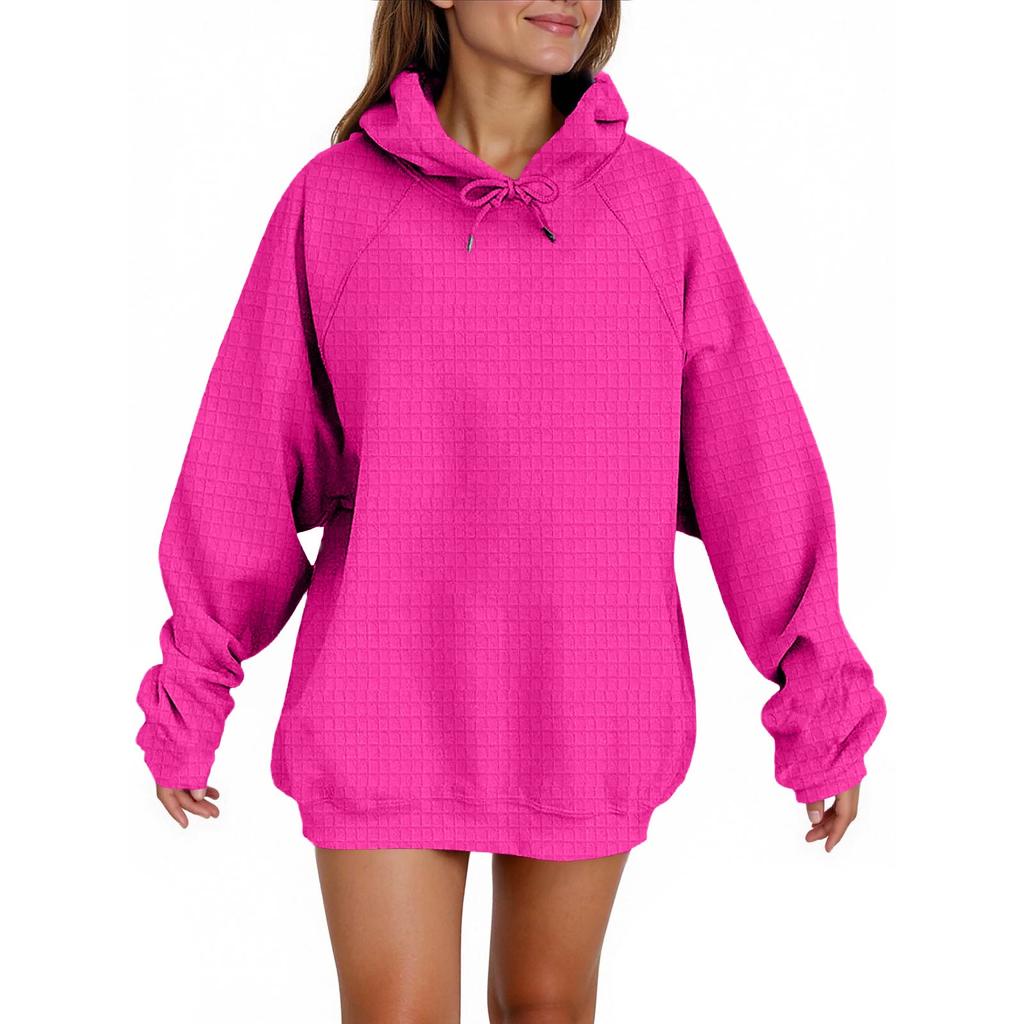 Women's Fashion Casual Solid Color Hooded Sweatshirt Long Sleeve Drawstring Pullover Sweatshirt