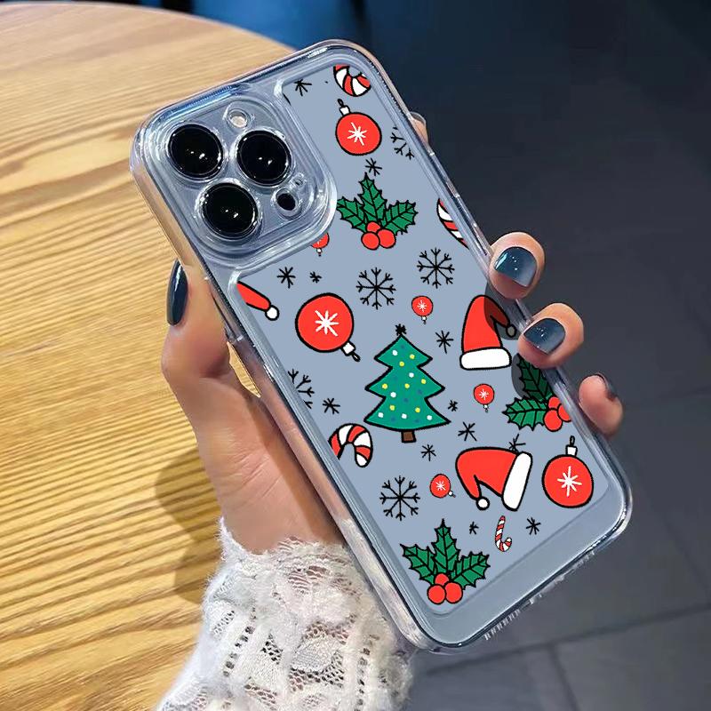 Cartoon Christmas Santa Claus Elk Pattern Case for iPhone 16 15 14 Pro Max 13 12 Mini 11 Pro Max Xr Xs Max 8 7 Shockproof Clear Soft Silicone Cover