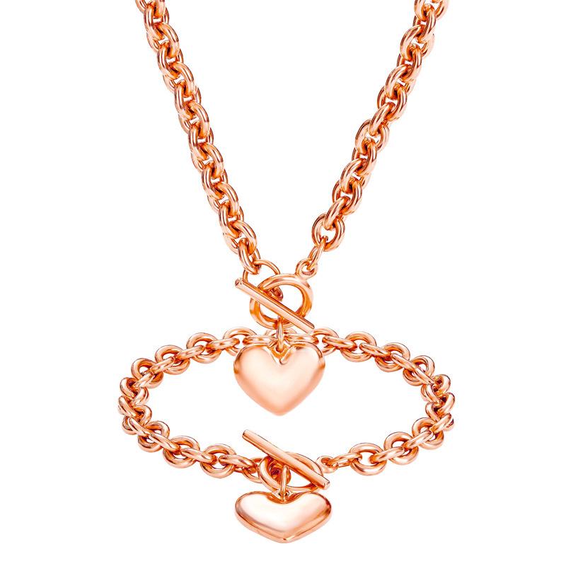 Minimalist Heart Pendant Necklace & Bracelet with OT Buckle - Stainless Steel for Men & Women