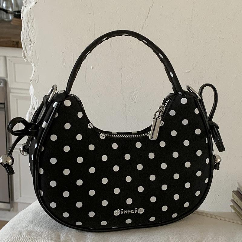 Autumn New Retro Polka Dot Bow Hand Bag High Value Fashion Messenger Handbag Women