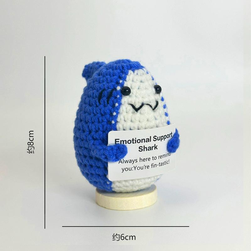 Funny Positive Crochet Cow Doll Desktop Ornament Handmade Cheer Emotional Support Positive Cow with Card Home Party Decoration