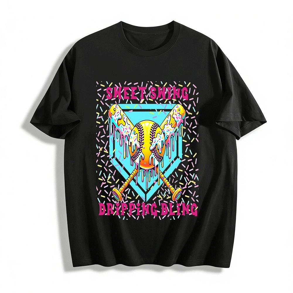 Sweet Swing Dripping Bling Baseball Graphic Casual Top Pure cotton T-shirt XXS