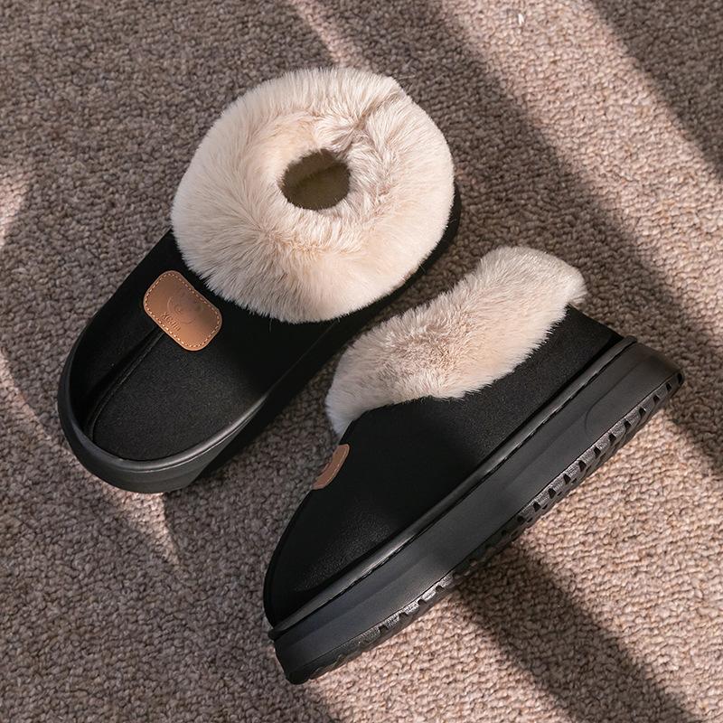 Bag Heel Slippers with Thick Sole and Plush Shoes for Women In Autumn and Winter, Indoor Warmth, Slippers for Outdoor Wear, Plush Snow Boots